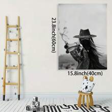 Framed 1pc Western Cowgirl With Six-Shooter Revolver, Wild West Frontier, Vintage Western Style, Bar Decor, American Theme, Farmhouse Art Poster, Fun Canvas Wall Art For Home, Bedroom, Kitchen, Living Room, Bathroom, Hotel, Cafe, Office Decoration