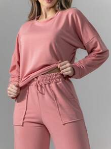 Sweatshirt Set Long Sleeve Blouse And Pants C3028 - Baby Pink - View 7