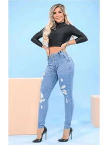 Women's Skinny Jeans, High Waist, Shapes Butt, Premium Line - 620 - 查看 3