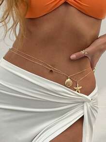 2pcs/Set Luxury Fashion Women Shell & Starfish Waist Chain Set