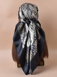 1pc Women Multi-Color Paisley & Cashew Pattern Woven Print Scarf, Large Square Fashion Headscarf For Traveling, Evening Party, Ladies Chiffon Shawl