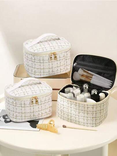 1 pieza Bolsa de aseo portátil y de gran capacidad para mujeres, bolsa de almacenamiento para productos de higiene femenina, regalo perfecto para esposa, familia, espaciosa nueva bolsa de maquillaje de estilo boho para viajes, regalo de Navidad