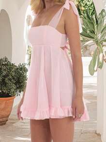 Women Sleeveless Mini Dress Casual Summer Striped/Floral Print Backless A-Line Party Dress For Beach Streetwear - 粉色 - 查看 4