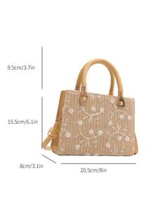 1pc Women's Solid Color Embossed Stitching Fashion Stone Texture Handbag, Shoulder & Crossbody Bag With Zipper Closure - Khaki - View 4