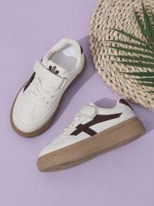 1 Pair Kids' Casual Soft Bottom Sports Shoes, Boys/Girls Versatile Little White Sneakers, Spring/Autumn - Brown - View 3