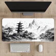1 Peça Mousepad de Arte Preto e Branco Estilo Chinês Pintura a Tinta Grande Mousepad Gamer Tapete de Teclado Tapetes de Mouse XXL Tapete de Mesa de Borracha Design