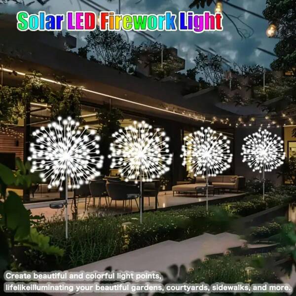 8 Lighting Modes 60/90/150/200LED Warm White Solar Garden Lights, Outdoor Solar Decorative Lights Solar Firework Lights Powered DIY Firework Lights For Garden, Patio, Solar Lights For Outside, Solar Outdoor Lights Outdoor Garden Lights Christmas Decorations Home Solar Lights Solar Lights Outdoor Waterproof Outdoor Lighting Outdoor Solar Lights