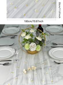 Nappe de table en mousseline brodée de marguerites ivoire, décoration de table saisonnière de printemps/été pour Pâques, tissu fin pour la maison, les fêtes, la cuisine et la salle à manger intérieure - Multicolore - Voir 3