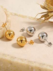 一对优雅的925纯银球形耳钉，圆形耳环，精美珠宝，女士礼品 - 豆豆耳環2 - 查看 3