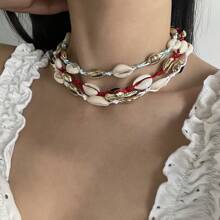 1pc Handmade Bohemian Metal Shell Necklace, Suitable For Women To Wear During Summer Beach Vacation - Shell - View 5
