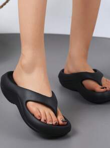 Sandales plateforme mi-talon en EVA pour femmes SoftWalk - ultra légères, respirantes, confortables, antidérapantes, semelle souple, design minimaliste pour la plage, les vacances, les loisirs à la maison et le port quotidien - toute saison, sans laçage, couleur unie, sans impression