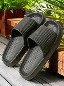 New Fashion Versatile Black Striped Single-Hole Face Thickened Soft Comfortable Non-Slip Anti-Odor EVA Material Women's Slip-On House Slippers For Indoor/Outdoor Wear, All Seasons