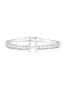 Fashion Stainless Steel H-Shaped Cubic Zirconia Bangle, Suitable For Daily Wear And Holiday Gift Set