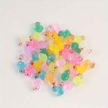 100pcs Glow-In-The-Dark Mini Rubber Duck, Mini Resin Realistic Ducks, Suitable For Gift Bag Filler, Party Favors, Easter Gifts (Random Colors), Great For Room Decor