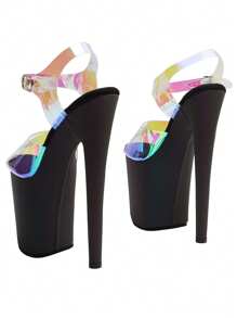 Sandalias de tacón alto de 8 pulgadas de mujer WUXIN H&P, plataforma exótica, tacones de aguja para pole dance - Negro - Ver 3