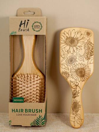 1 Pc Personalised Sun Flower Large Square Air Cushion Comb With Box, Bamboo Paddle Hair Brush With Handle, Natural Bamboo Comb Paddle Detangling Hairbrush, Suit For Women Men And Kids, Portable Detangling Hair Comb For Massaging Scalp, Thin/Curly/Dry Hair, Mother Day Gift Friend Gift Grandma Gift Girl Bridesmaid Gift Mom Family Gift Hairbrush Kid Gift, Salon Hair Care, Beauty Styling Hair Tool, Back To School/Travel Essentials, Back To School, Travel Holiday Essentials, Hair Accessories For Women
