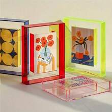 5/6/7/8 Inch Colorful Acrylic Photo Frame Box Diy Poster Mounting Display Stand Table Ornaments Creative Picture Message Board Holder Gifts Birthday Graduation
