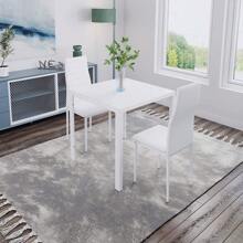 Glass Table And Chairs Set 2, 75cm Square Table With 2 Faux Leather High Back Chairs Modern Dining Room Sets For Home Kitchen Office - White - View 3