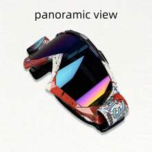 Stylish Motorcycle & Ski Goggles - Scratch-Resistant, Adjustable Strap, Durable TPU Lens In Blue/Green/Black Pattern For Outdoor Riding Safety, Motocross Goggles