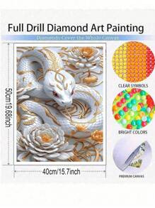 1 件白蛇与金花 5D DIY 钻石画套装，圆形亚克力钻石，动物主题，桌面装饰和壁挂，家居装饰艺术工艺品，母亲节礼物 - 彩色 - 查看 4