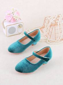 1 Pair Girls Green Hook And Loop High Heel Princess Shoes, Suitable For Spring And Autumn - Green - View 9