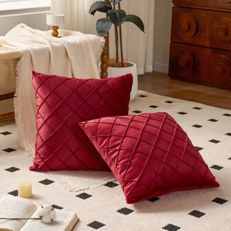 天鹅绒格子图案柔软纯色装饰抱枕套沙发垫套户外沙发客厅方形