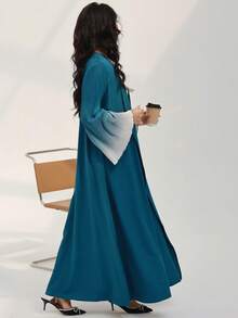 1 Piece Fashion One Size Women Middle Eastern Clothing Long Skirt Elegant Gradient Color Crushed Flared Cuffs Cardigan Dress Robe Abaya Suitable For Daily Festivals, Modest