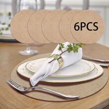 6 peças de jogos americanos redondos de linho grosso, jogos americanos circulares de linho marrom reutilizáveis, decoração de mesa de jantar em estilo rústico para casamento, Natal, feriado, casa de fazenda