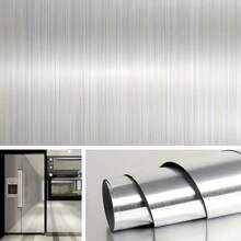 1 Roll Silvery Metallic Style, Kitchen Renovation Vinyl Sticker, Refrigerator Wrap, Faux Metal Self-Adhesive Aluminum Foil, Oil & Waterproof Decal For Fridge, Cabinets, Smooth Surfaces, Textured Finish, 60cmx1000cm (23.62"X393.7") Vinyl Material - Silver - View 8