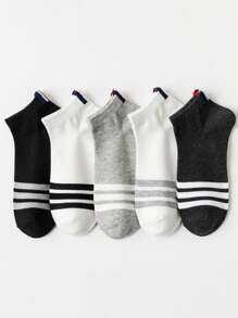 5 双男士条纹短袜，黑白灰色条纹透气薄款低帮运动短袜 - 彩色 - 查看 11