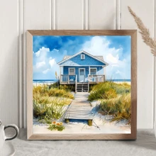 1 pieza Sin marco, tamaño grande 40x40cm/15.7x15.7in Pintura de diamante artificial 5D Arte DIY Pintura de casa de playa, Pintura de diamante completa, Kits de bordado de diamante, Decoración de pared artesanal para el hogar, la oficina