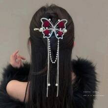 New Vintage Female Butterfly Pearl Tassel Hair Claw Rhinestone Clip Korean Simple Shark Ponytail Crab Clip Girls Hair Accessorie