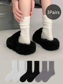 1 Pair/2 Pairs/3 Pairs Multi-Color Women Over-The-Knee Socks, College Style Mid-Calf Socks, For Everyday Wear - Multicolor - View 2