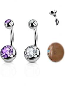 2PCS G23 Titanium Belly Button Rings 14G With Sparkling Cubic Zirconia Internally Threaded Navel Belly Piercing Curved Barbell Jewelry For Men Women Multiple Bar Lengths 6mm 8mm 10mm 12mm 14mm 16mm