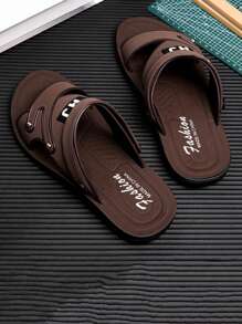 2025 New Summer Men's Brown Leather Sandals, Driving Wear-Resistant Non-Slip Beach Slippers
