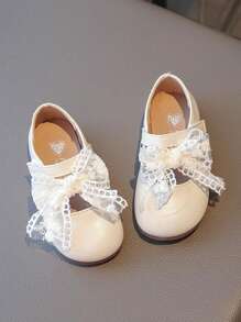 Girls' Fashion Cute Big Bowknot Lace Outdoor Flat Loafers Mary Jane Shoes, Soft & Comfy