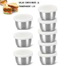 2/4/6/8/12 Pcs 304 Stainless Steel Salad Dressing Containers - 1.35 Oz Portable Sauce Cups With Leakproof Clear Lids, Reusable Seasoning Jars For Bento/Work/School/Picnic/Outdoor Activities/Travel/Back To School Accessories