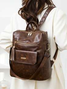Mochila de viaje de gran capacidad para mujer con colgante con borla, antirrobo, de moda