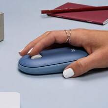 Logitech Pebble 无线蓝牙鼠标，纯色鹅卵石造型，适用于办公电脑、Mac、iPad、笔记本电脑、台式电脑，月光蓝 - 品月藍 - 查看 8
