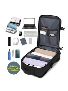 Multi-Functional Backpack With USB Port, Large Capacity Backpack For Travel, Outdoor, Camping, Laptop, Durable Nylon Minimalist Stylish Backpack For College/Business Travel Essential - Black - View 3