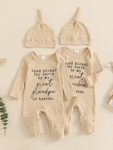 Newborn Baby Boys Girls Hospital Going Home Outfit Baby Shower Outfit For Grandma Grandpa Clothes Hand Picked For Earth By My Grandpa Grandma In Heaven Rib Knit Romper Jumpsuit Hat Set - 米色奶奶 - 查看 2