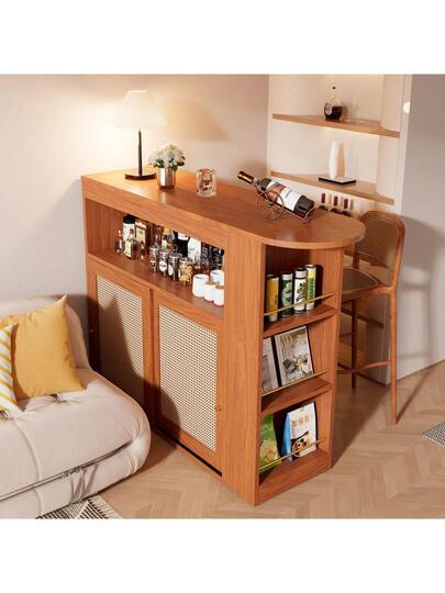 Bar Tafel Adjustable Storage Space, Rattan Cabinet Door, Moderne Multifunctional view 3