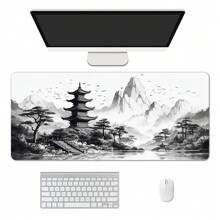 1 Peça Mousepad de Arte Preto e Branco Estilo Chinês Pintura a Tinta Grande Mousepad Gamer Tapete de Teclado Tapetes de Mouse XXL Tapete de Mesa de Borracha Design