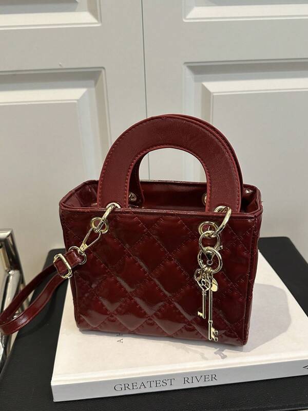 A Spring And Summer Festival New Women's Bag Toffee Bag, Retro Fashion Quilted Diamond Grid Mini Handbag Square Bag, Zipper Opening, Long Shoulder Strap Adjustable, Small Capacity Lightweight Diagonal Cross Bag, Best Mother's Day Gifts Women