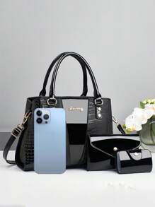 3pcs Set Elegant Crocodile Texture Fashion Handbag, Multifunctional Large Capacity Shoulder Bag, Fashionable Design With Compartments, New Stylish Women Small Square Bag Handbag Shoulder Crossbody Bag Suitable For Dating, Travel, Shopping, Gifts