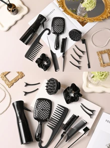 15 Piece Hair Styling Brush, 1/12/13 Piece Hair Combs, Pointed Tail Combs, Rat Tail Combs, Edge Brushes, Hair Brushes, High-Pressure Spray, Hairpins, Hair Rings, Wide Tooth Combs, Bath Caps, Hair Braiders, Suitable For All Kinds Of Hair Styles