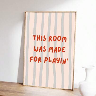 1 件 This Room Was Made For Playin' 墙壁艺术画励志名言印刷帆布画印刷海报红色和蓝色装饰适用于卧室、儿童房或游戏室墙壁装饰礼物适合儿童无框或有框