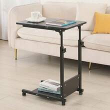 Tavolino piccolo, tavolino da caffè, tavolino da divano, comodino, tavolo mobile per laptop, tavolo per notebook, tavolo da soggiorno con struttura in metallo e ruote, nero
