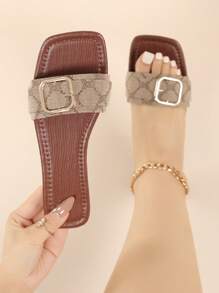 宽版女式经典平带一脚蹬穆勒凉鞋