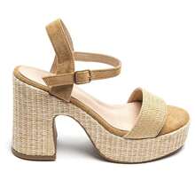 Sandalias de plataforma con suela tejida y correa para el tobillo - Camel - Ver 3